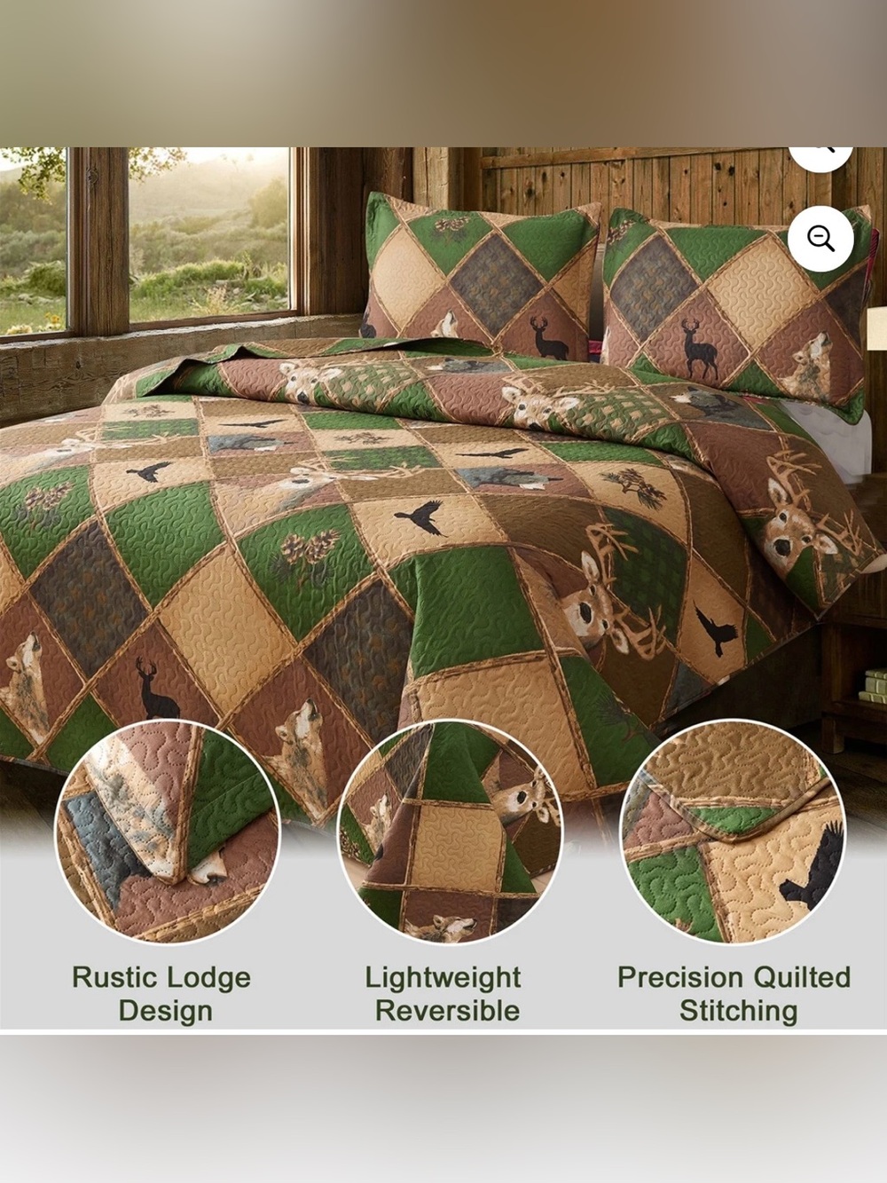 NWT Twin Woodland Icons Quilt Rustic Lodge Deer Wildlife Bedding Green Brown Tan - Picture 2 of 6
